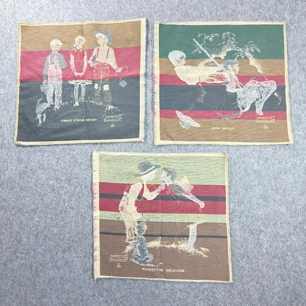 Vintage‎ Norman Rockwell Tapestry Panels Set of 3 for PIllows/decor 90's Cotton